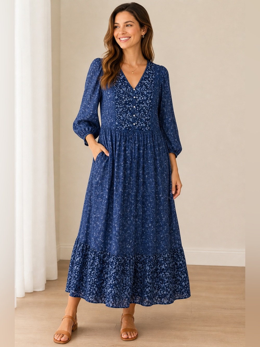 Old Navy Indigo Floral Button-Front Maxi Plus Size